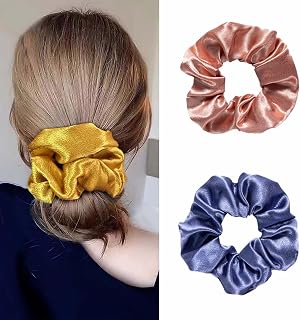 3 Pcs Silk Satin Hair Scrunchies Elastic Hair Tie Hair Ring Elegant Ponytail Hair Rope Accessories Hair Loop for Women Hair Styling and Decoration - Gold & Blue & Rose Gold