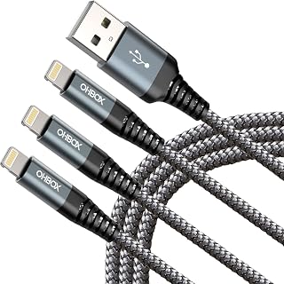 ohbox Lightning Cable 3 Pack 3 Pack Heavy Duty iPhone Charger Cable Nylon Braided Fast USB Charging Cable Compatible with iPhone 14/13/12/11/Pro/Max/Mini/X/Plus/8/7/6/5S/SE/Plus/iPad
