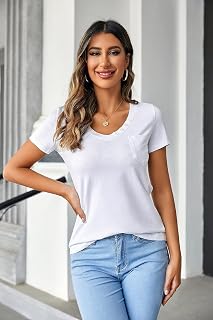 Imily Bela Women's T-Shirt Short Sleeve V Neck Shirt Sexy Summer Cotton Tops Loose Casual Tee