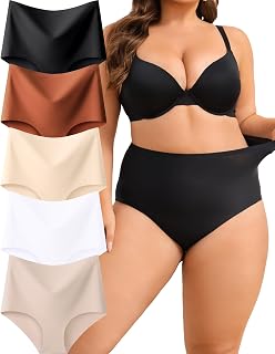 ALL OF SHE Pack of 5 High Waisted Underpants Women's Seamless Briefs Seamless Underwear High Waist Comfortable Hipster No Show Panties Multipack