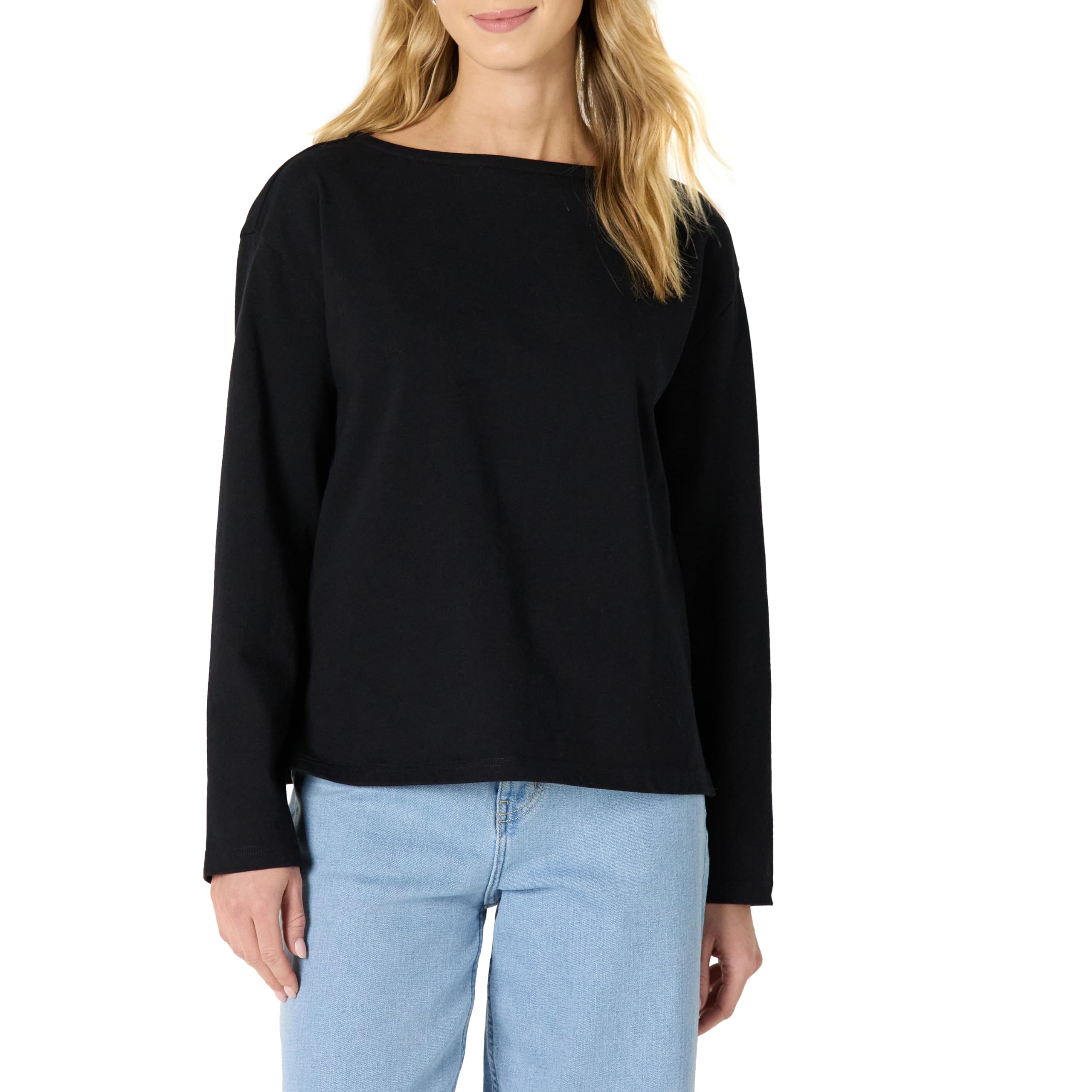 Amazon Essentials Womens 100% Cotton Heavyweight Long-Sleeve Boatneck Top