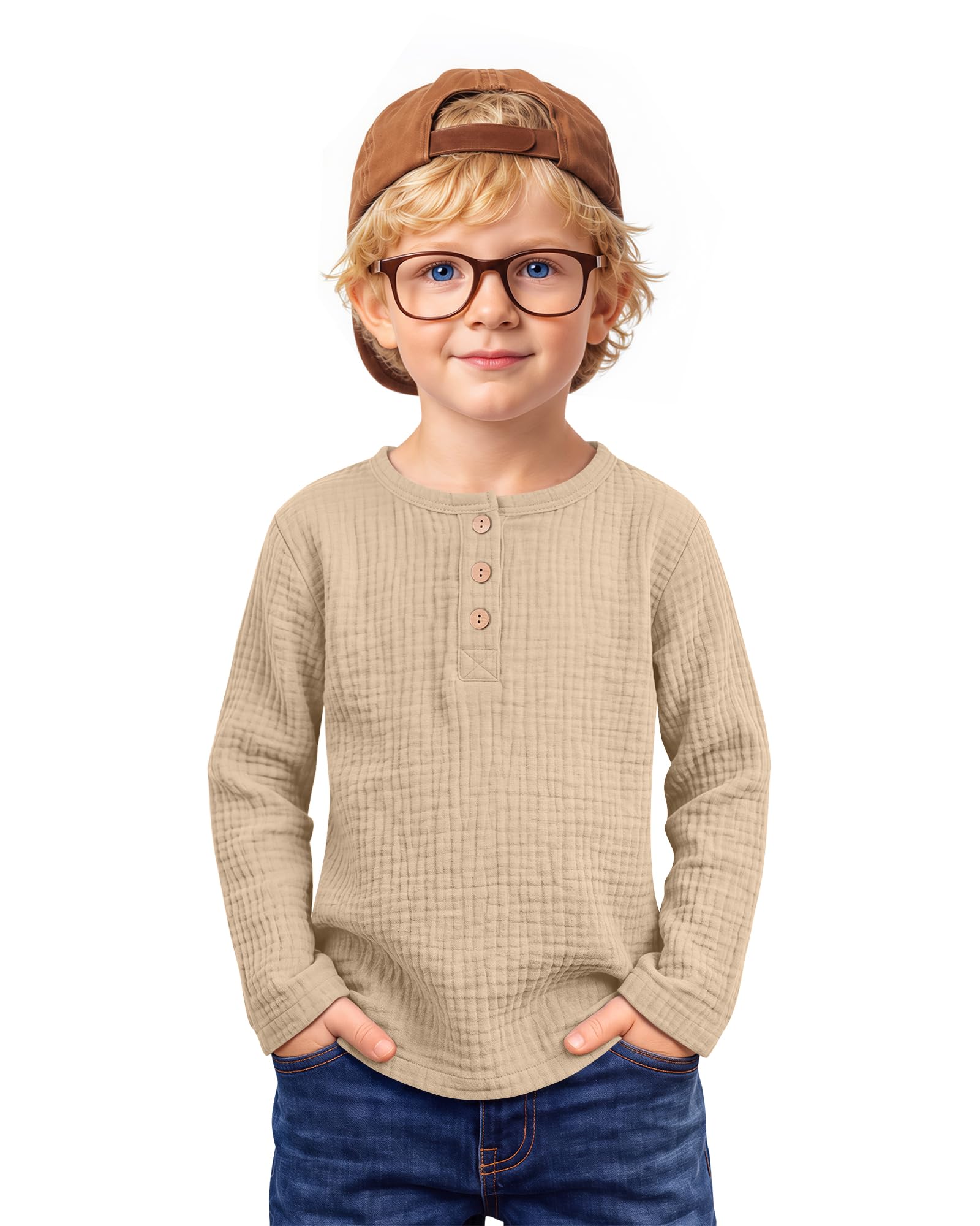 Toddler Boys Henley Shirts Cotton Gauze Tops