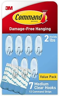 Command Medium Clear Clear Hooks, 7 Hooks, 12 Strips | Damage-Free Hanging Wall Hooks with Adhesive Strips, Wall Hooks for Hanging Decor, Holds up to 2 lb