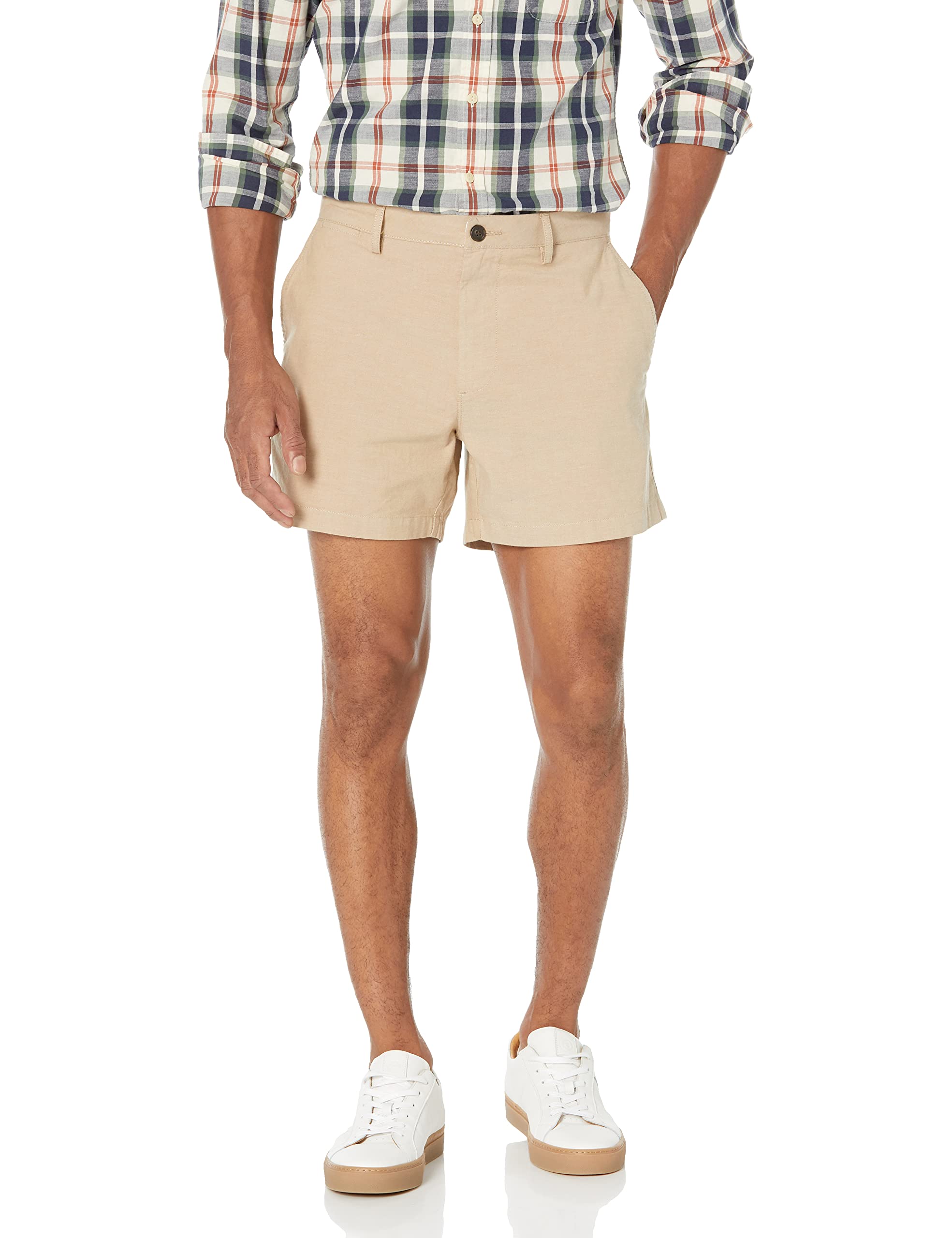 Amazon Essentials Men's Slim-Fit 5" Lightweight Comfort Stretch Oxford Cotton Sh
