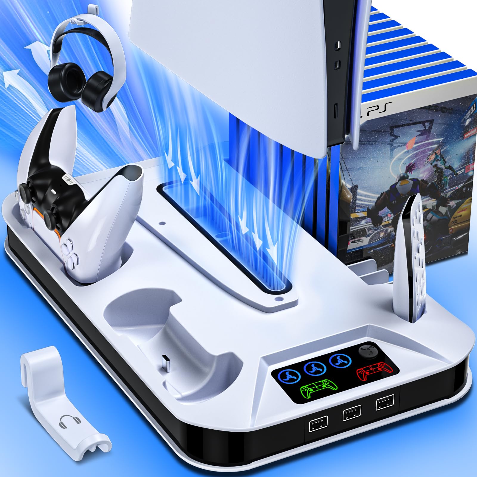 PS5/Slim/Pro Cooling Station with Controller Charging Station for Playstation 5 