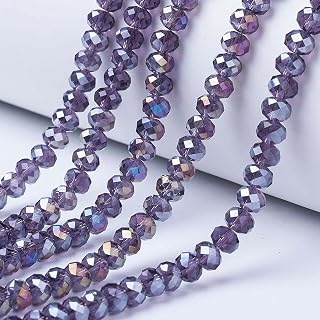 1 Strand 8x6mm Clear Glass Beads, AB Color Plated Faceted Crystal Beads, Indigo Spacer Beads for DIY Jewellery Making Bracelets and Necklaces, 15.7 Inch