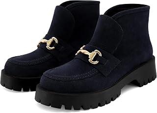 SOVANYOU Womens Platform Ankle Boots Chunky Heel Loafer Booties Slip On Short Boots