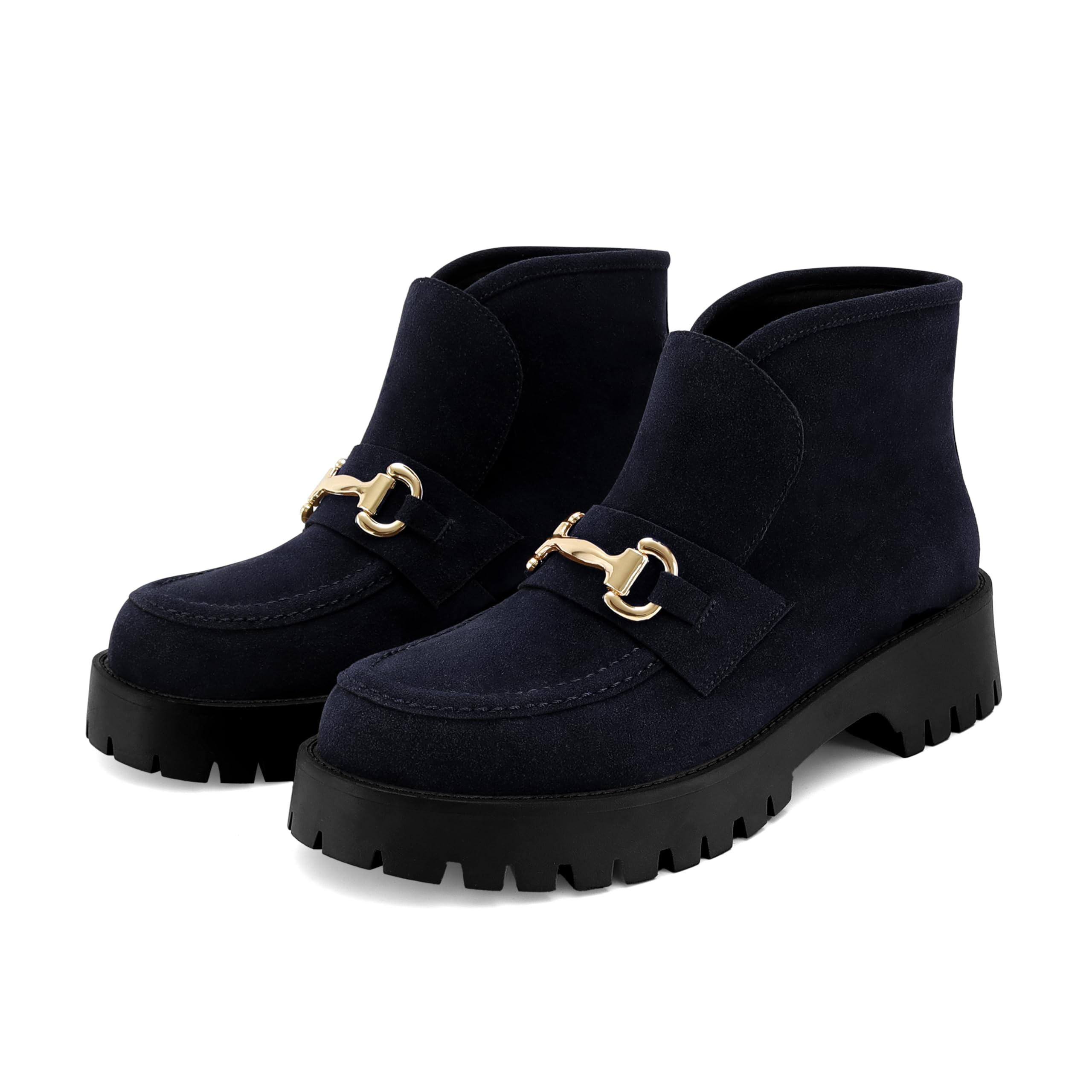 SOVANYOU Womens Platform Ankle Boots Chunky Heel Loafer Booties Slip On Short Bo