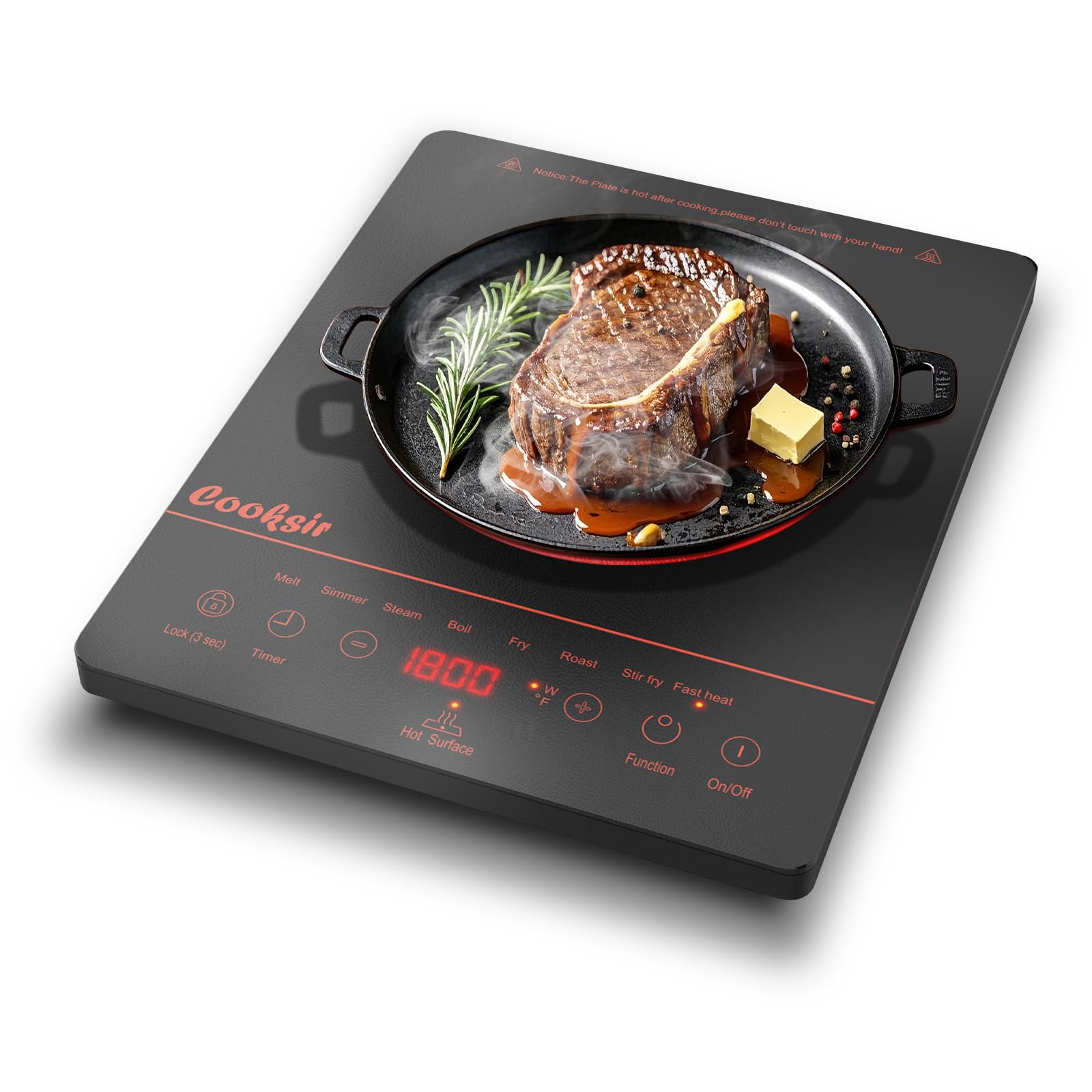 Single Burner Electric Cooktop 1800W 110V Plug in, Orange
