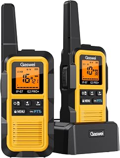 Gaswei G2Pro+ IP67 Waterproof Walkie Talkies for Adults– Floats,Long Range | PMR446 Licensed-Free, 2 Way Radio with Dual PTT, FM Radio, VOX & SOS Alarm,Rechargeable for Outdoor,Camping(2-Pack, Yellow)