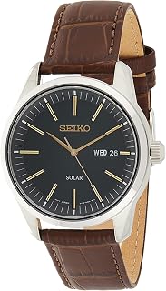 SEIKO Watch for Men - Essentials - with Day/Date Calendar, LumiBrite Hands and Markers, Leather Bracelet, 100m Water-Resistant