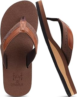 KuaiLu Men's Summer Flip Flops Arch Support Leather Beach Non-Slip
