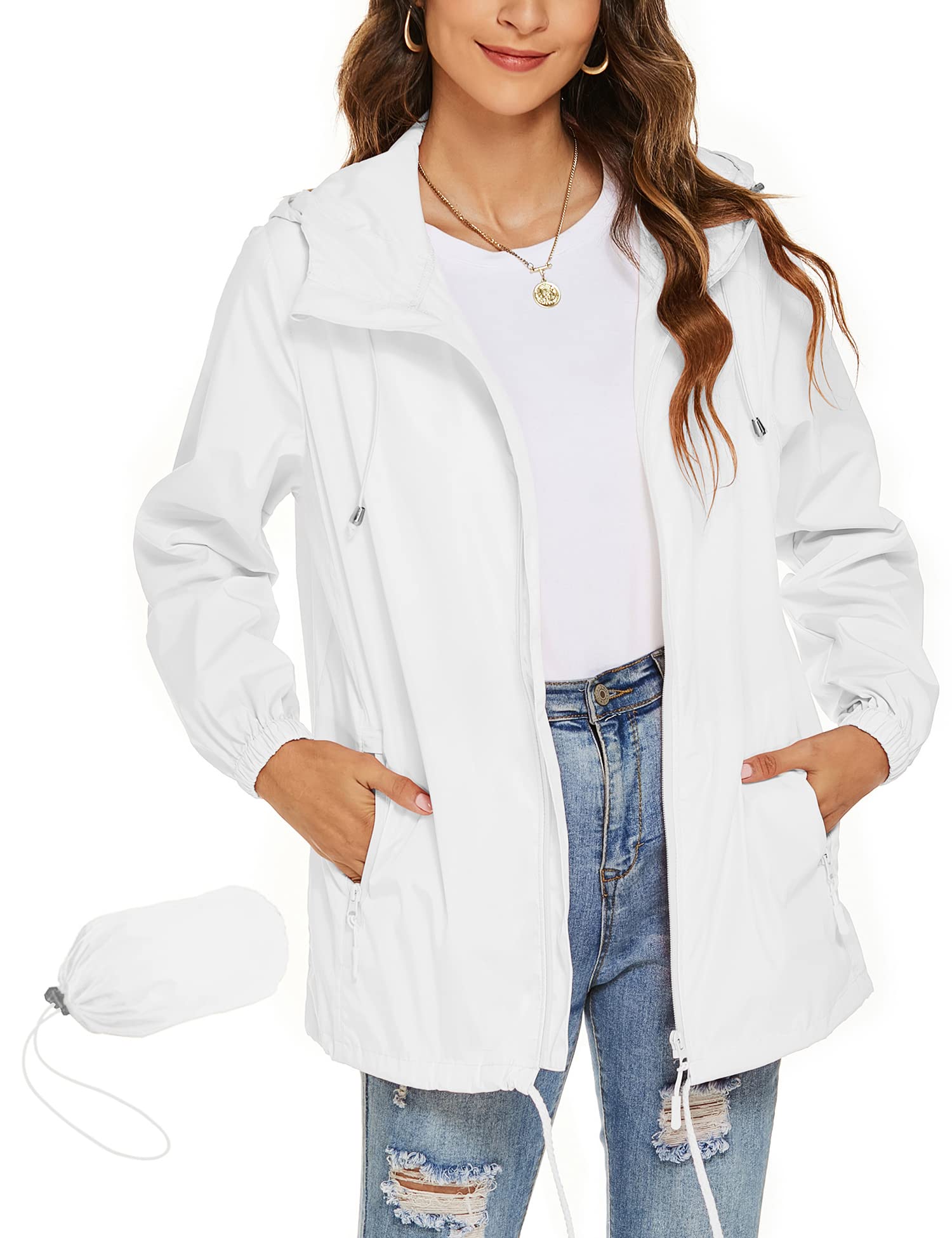 Rapbin - Women's Lightweight Waterproof Windbreaker Jacket Slim Practical Travel