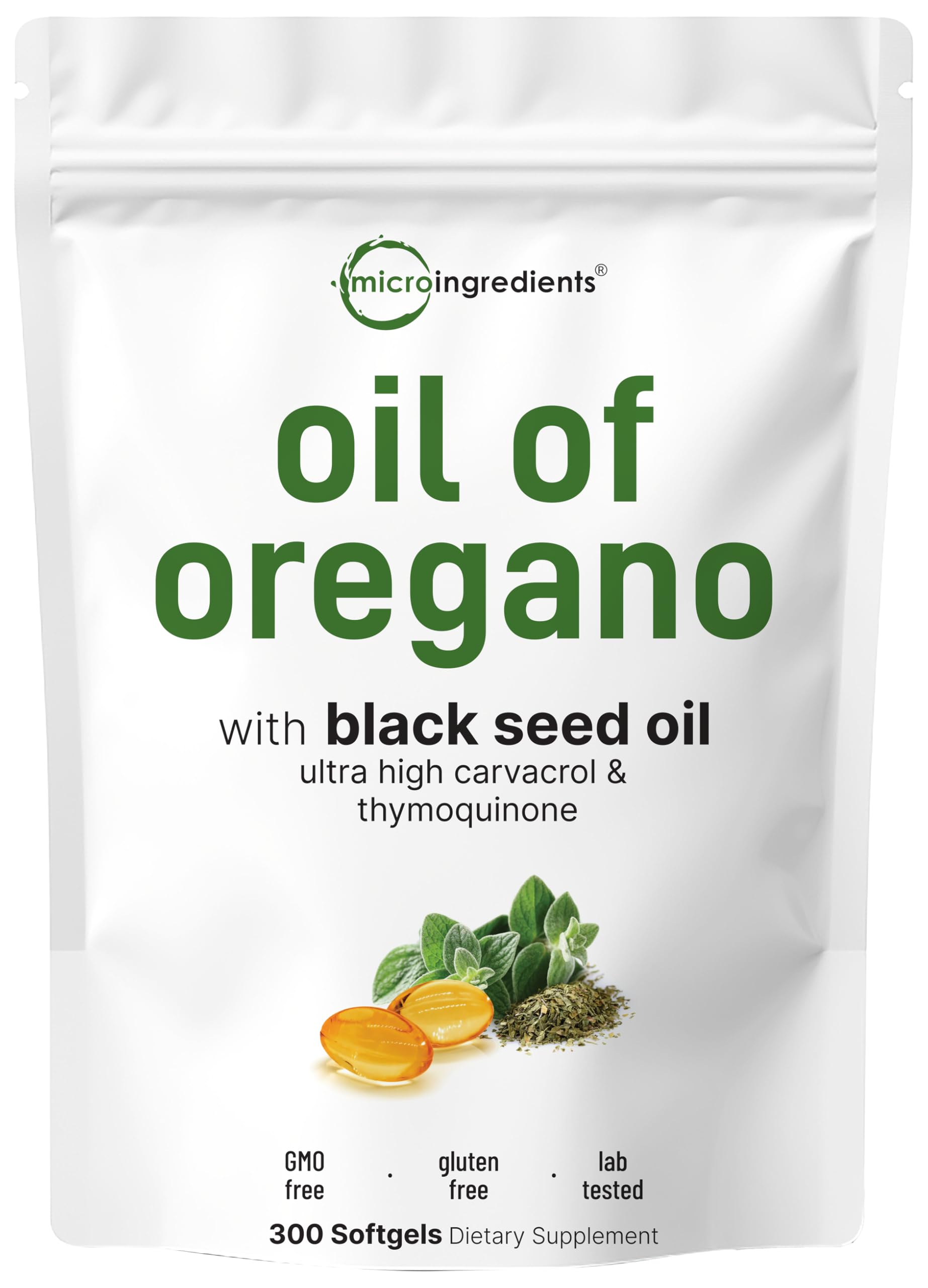 Micro Ingredients Oil of Oregano with Black Seed Oil, 300 Softgels | Naturally O