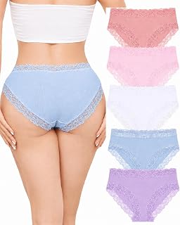 FINETOO 5er Panties for Women Cotton Underwear Brazilian Lace Panties Hipster Mehrpack