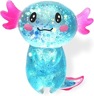 Axolotl Squishy Stress Relief Toy Glitter Fidget Toys Cute Malt Sugar Axolotl Toy Fidget Toys for Kids Youth Adult, Party Favors Anxiety Relief Squishy Toys(Blue)