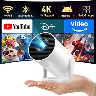 [2026 Upgraded] Mini Projector 4K Supported, Built-in App, Android TV OS X1 | Projector with WiFi 6 and Bluetooth 5.4, Phone Remote Control, Short Throw, Auto Keystone and 180° Rotatable for Home Outdoor