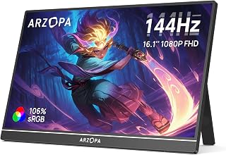ARZOPA 16.1" 144Hz Portable Gaming Monitor 106% sRGB FHD HDR 144Hz Gaming Monitor, Ultra Slim - Eye Protection-External Second Screen for Laptop/PC/Mac/PS3/4/5/Xbox - Z1FC