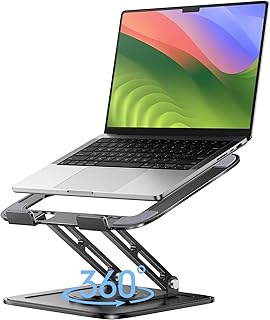 LOXP Adjustable Laptop Stand, Computer Stand with 360 Rotating Base | Ergonomic Laptop Riser Mount for Desk Foldable Protable Computer Desk Fits with MacBook Pro Air