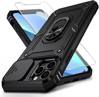 for iPhone 11 Pro Case with Camera Lens Cover HD Screen Protector, 10 FT Military Grade Drop Protection, Magnetic Ring Holder Kickstand Protective Phone Case for iPhone 11 Pro 5.8 inch, Black