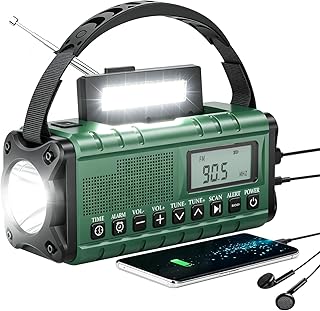 10000mAh/37000mWh Emergency Radio-Weather Radios Portable AM FM Auto Scan | with Solar Panel/Hand Crank/AC Input Rechargeable Battery with Flashlight Reading Lamp SOS Siren for Indoor/Outdoor Emergency