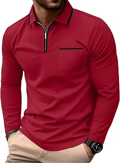 Askdeer Men's Polo Shirts Zip Long Sleeve Classic T-Shirts Casual Golf Shirts Stylish Collared Tee