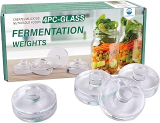 Eleganttime 4 Pack Easy Grip Handle Glass Fermentation Weights Great Mason Jar Wide Mouth Canning Fermenting Pickling Weight Fermentation Kit