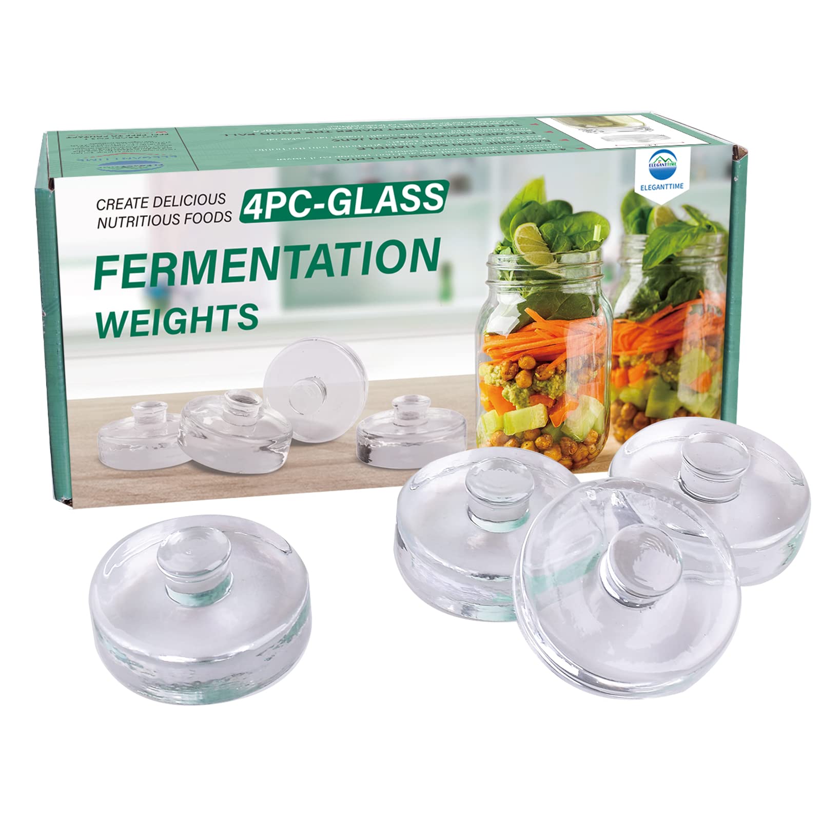 Eleganttime 4 Pack Easy Grip Handle Glass Fermentation Weights Great Mason Jar W