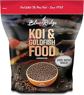 Blue Ridge Cool Water Wheat Koi Fish Food, 3/16" Pellets, 5 lb | Wheat-germ formula, easy cool-water digestion; floats & softens fast; works in auto feeders; vitamins & minerals added