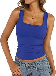 EasyGala Womens Cotton Ribbed Square Neck Tank Tops Fitted Sleeveless Shirt