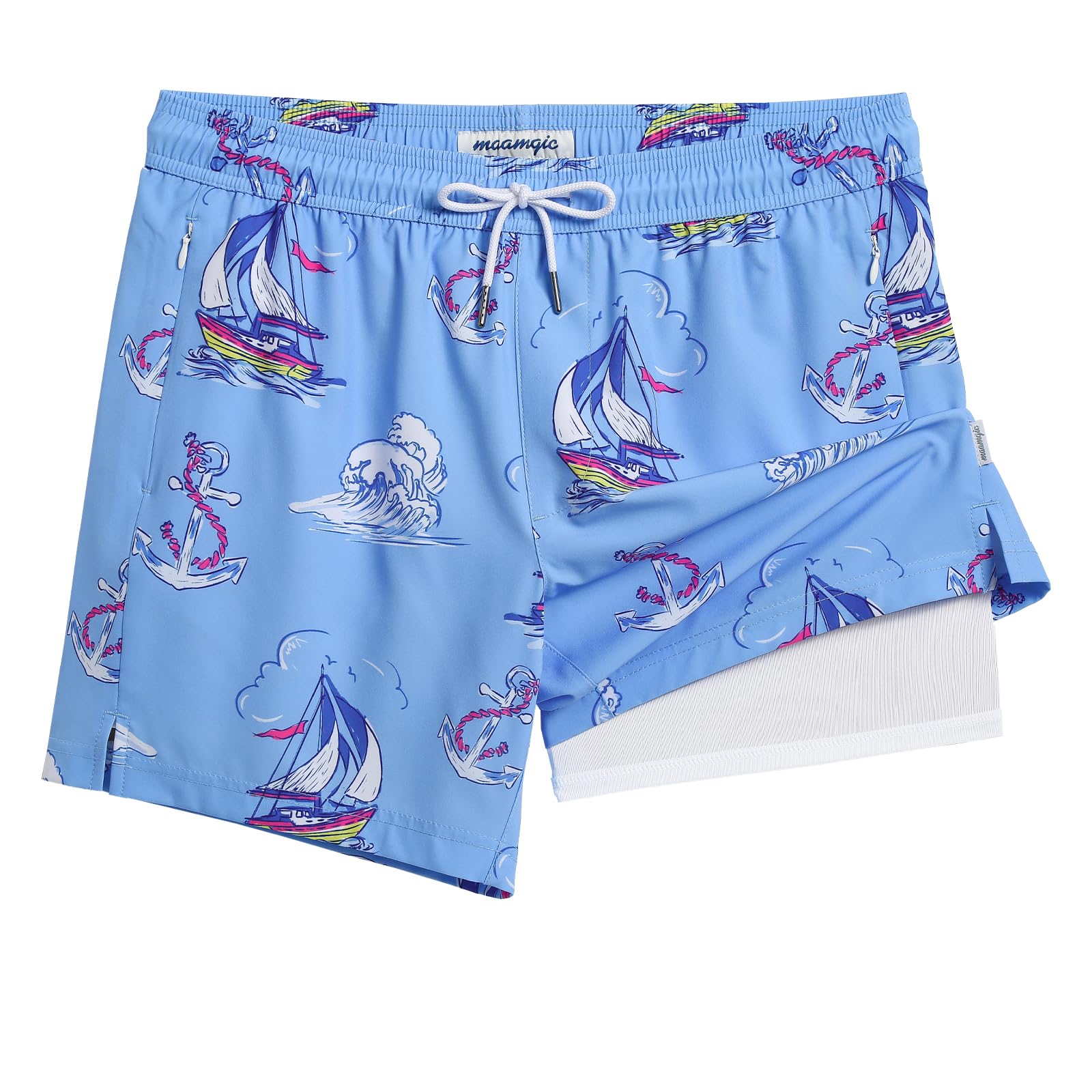 maamgic Men's 5.5 inch swimming trunks with compression lining, quick drying, zi