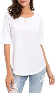 Womens Cotton Tops Elbow Sleeve Summer Casual Tunic Tops
