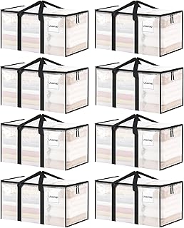 ukeetap 8 Pack Extra Large Clothes Storage Bins with Lids, Clear | Storage Bags with Reinforced Handles & Heavy-Duty Zippers, Moving Bags Boxes Totes for Clothes Packing, Dorms, College