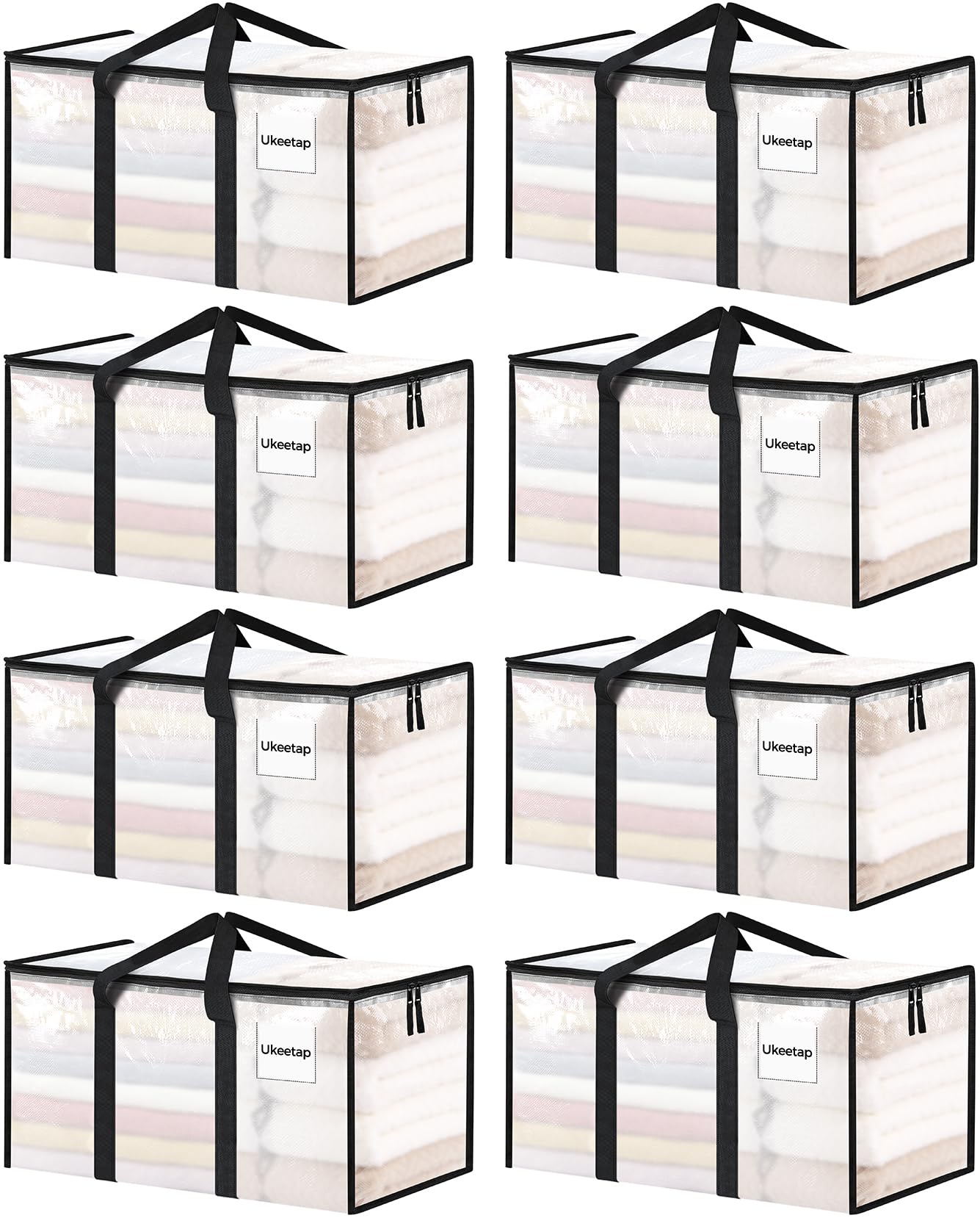 ukeetap 8 Pack Extra Large Clothes Storage Bins with Lids, Clear | Storage Bags 