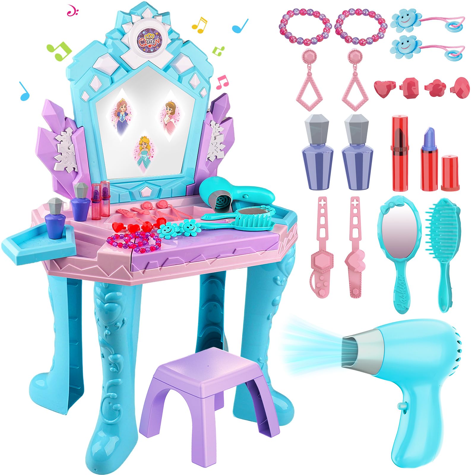 Girl Frozen Toy Vanity Table and Chair with Mirror and Lights & Music | Girls Ma