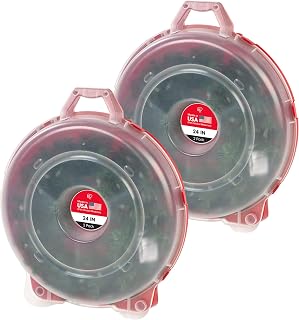 IRIS USA 2-Pack 24" Wreath Storage Container with Latches, Clear/Red | Protect seasonal decorations with latches and handles for easy transport and organized off-season storage