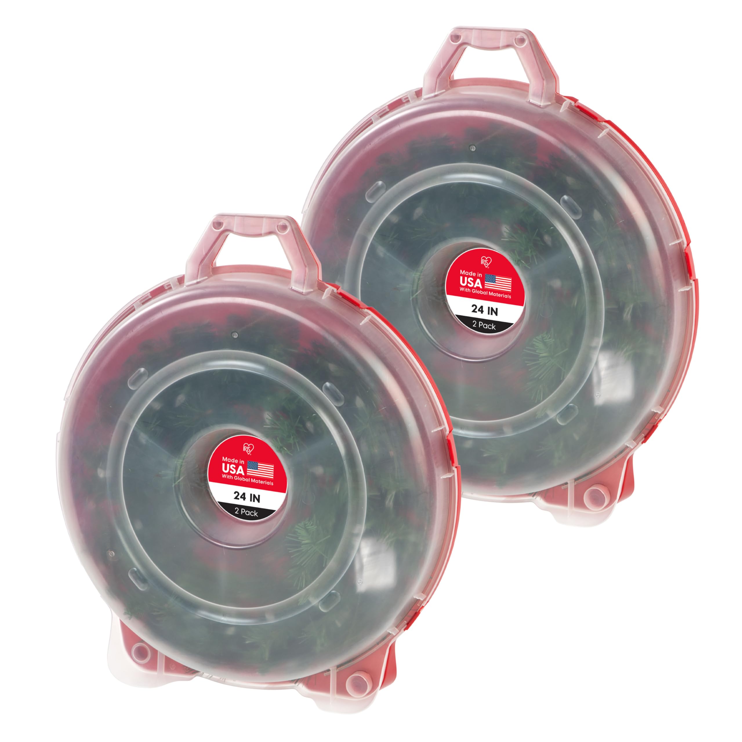 IRIS USA 2-Pack 24" Wreath Storage Container with Latches, Clear/Red | Protect s