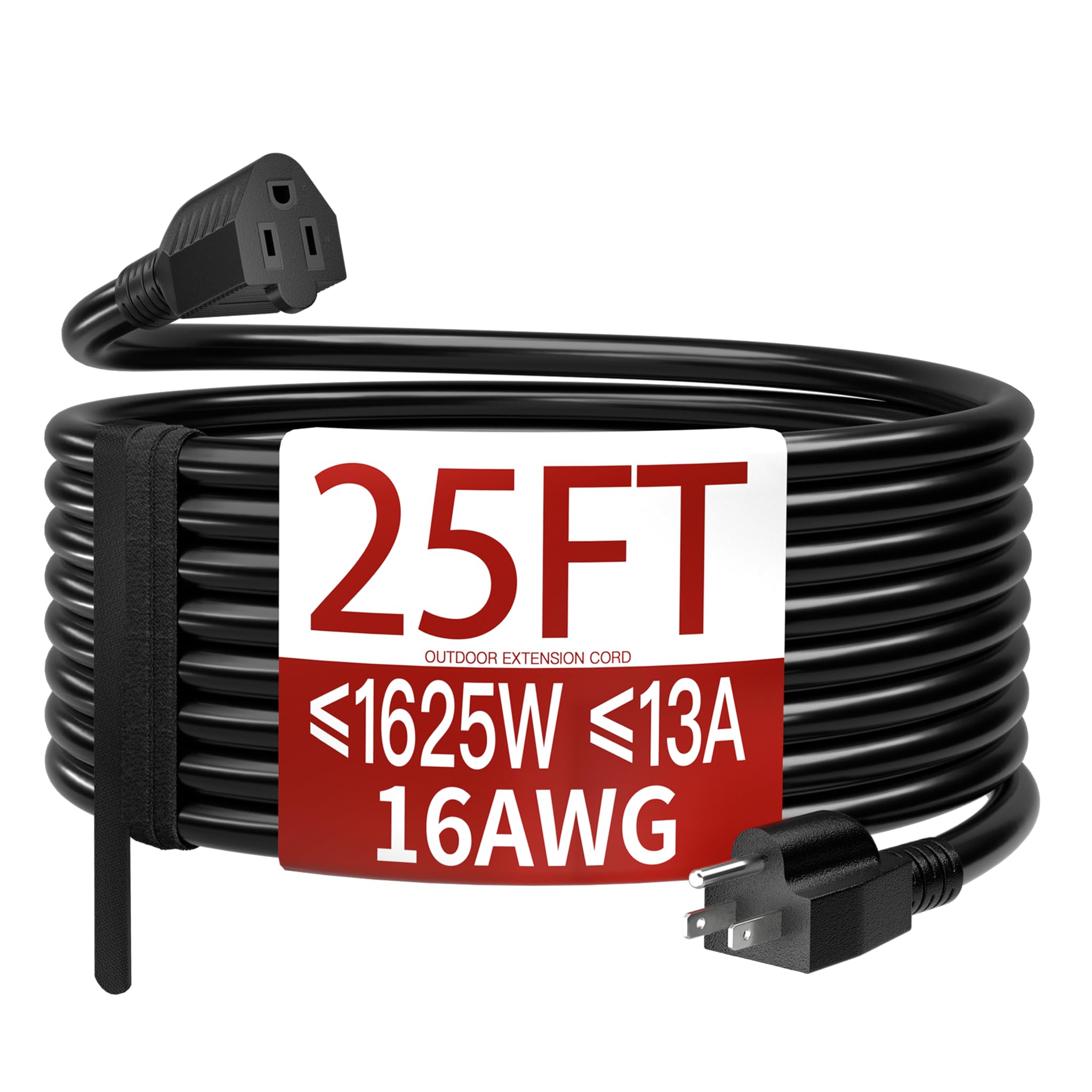 Skrizcable 16/3 25 FT Outdoor Extension Cord Waterproof, Black Power Cord | Weat