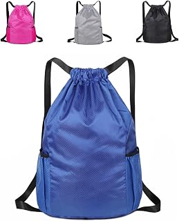 Drawstring Bag Waterproof Swim PE Bag Unisex Large Drawstring Gym Bag Oxford Fabric Gym Sack have Two Side Pockets for School Travel Swimming Holidays Beach Climbing Hiking