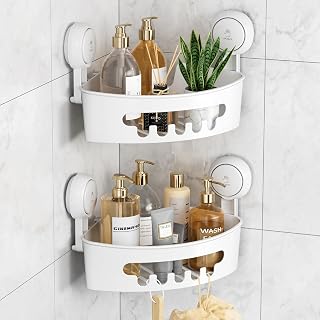 LEVERLOC Corner Shower Shelf with Suction Cups Without Drilling Shelf