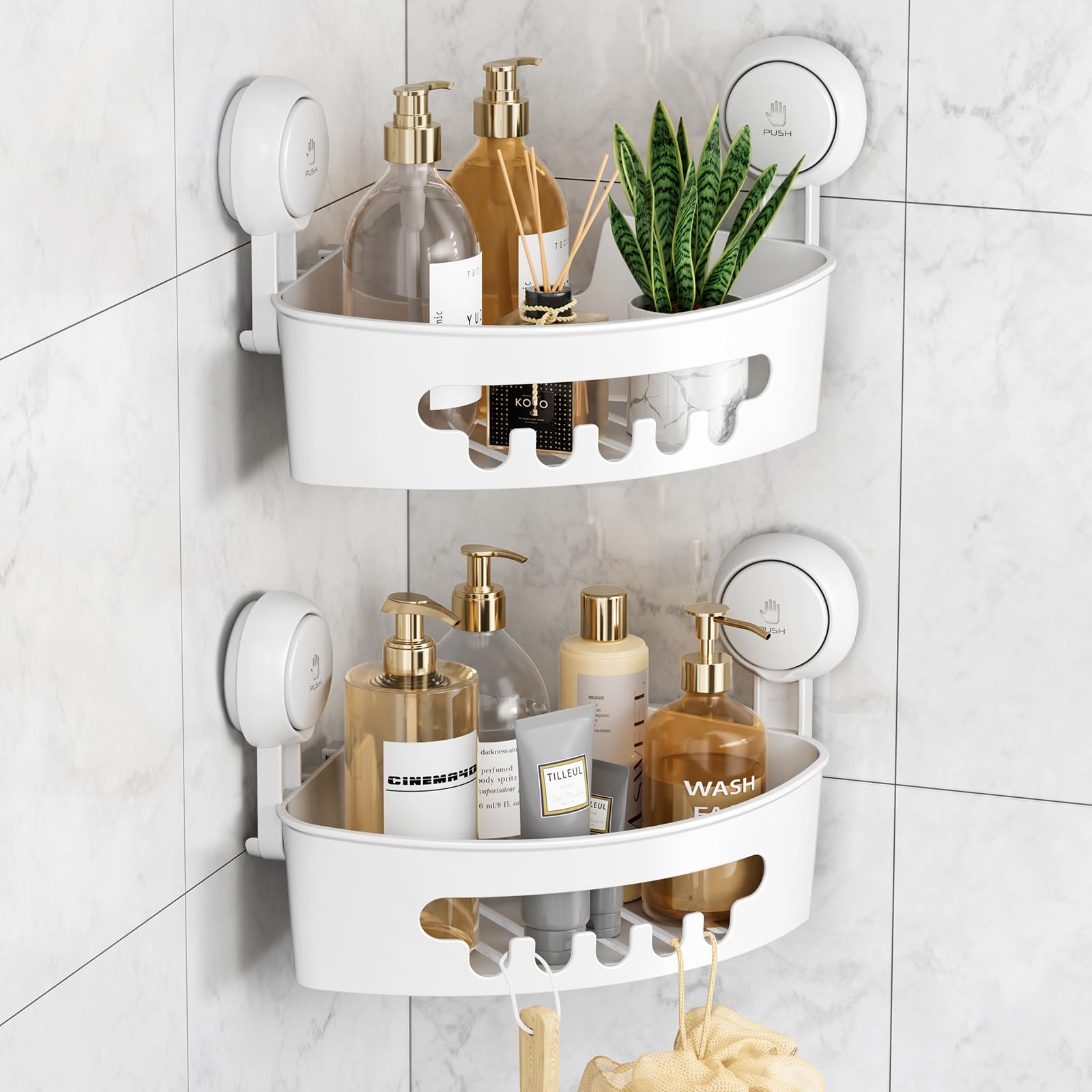 LEVERLOC Corner Shower Shelf with Suction Cups Without Drilling Shelf