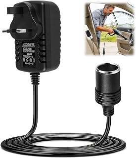 Car Plug Adapter to UK Plug Socket, 12V Plug Adapter, Car Power Inverter | 240V 2A AC Mains to 12V DC, 240V to 12V Adapter, Household Cigarette Lighter to 3 Pin Plug for Vehicle Dash Cam GPS Car MP3