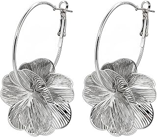 Flower Earrings for Women, Spring Summer Boho Gold Flower Floral Hoop Drop Dangle Statement Earrings Jewelry Gift for Her
