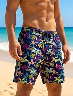 Mens Vintage Floral Quick Dry Swim Trunks Beach Shorts with Mesh Lining