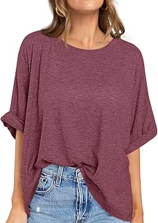 UEU Women's Oversized Crewneck T-Shirt Casual Loose Tunic Tops