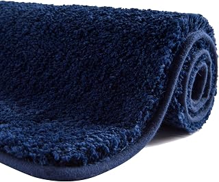 80cm x 50cm Non Slip Bath Mat Machine Washable Durable Soft Fluffy Microfiber Bathroom Mat Water Absorbent Bath Rug Navy Blue