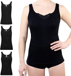 SES Women's Underwear T-Shirt, Pack of 3 with Lace Made of 100% Cotton