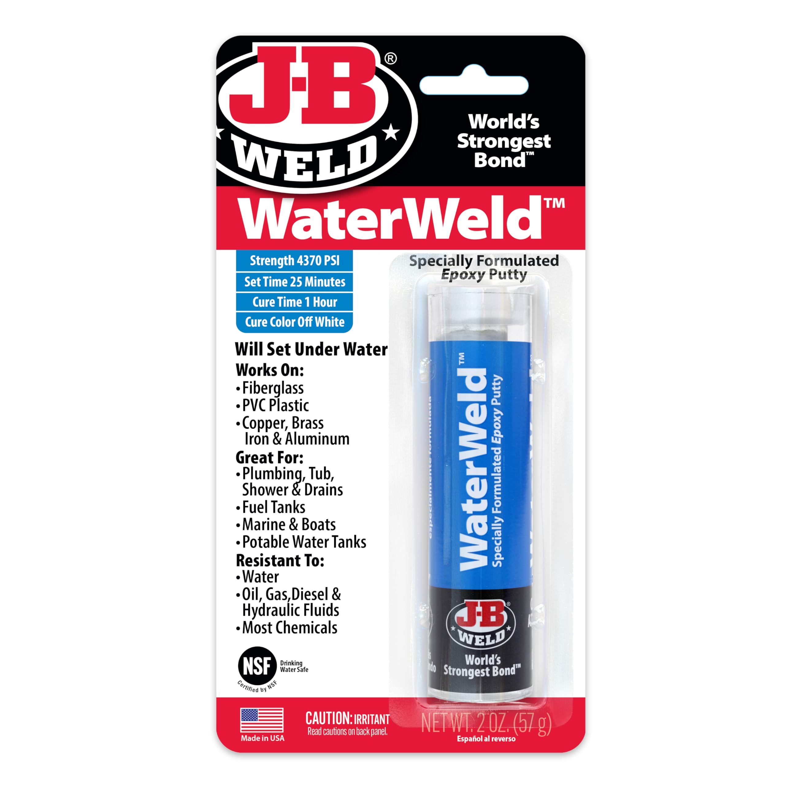 J-B Weld 8277 WaterWeld Epoxy Putty Stick - 2 oz.