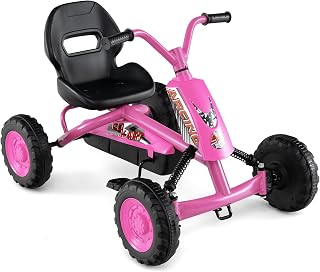 Costzon Go Kart for Kids, 4 Wheel Toddler Ride On Pedal Car (Pink) | Adjustable Seat, Steering Handlebars, Outdoor Off-Road Racer Kiddie Cart, Toy Car Gift for Boys Girls Aged 3+