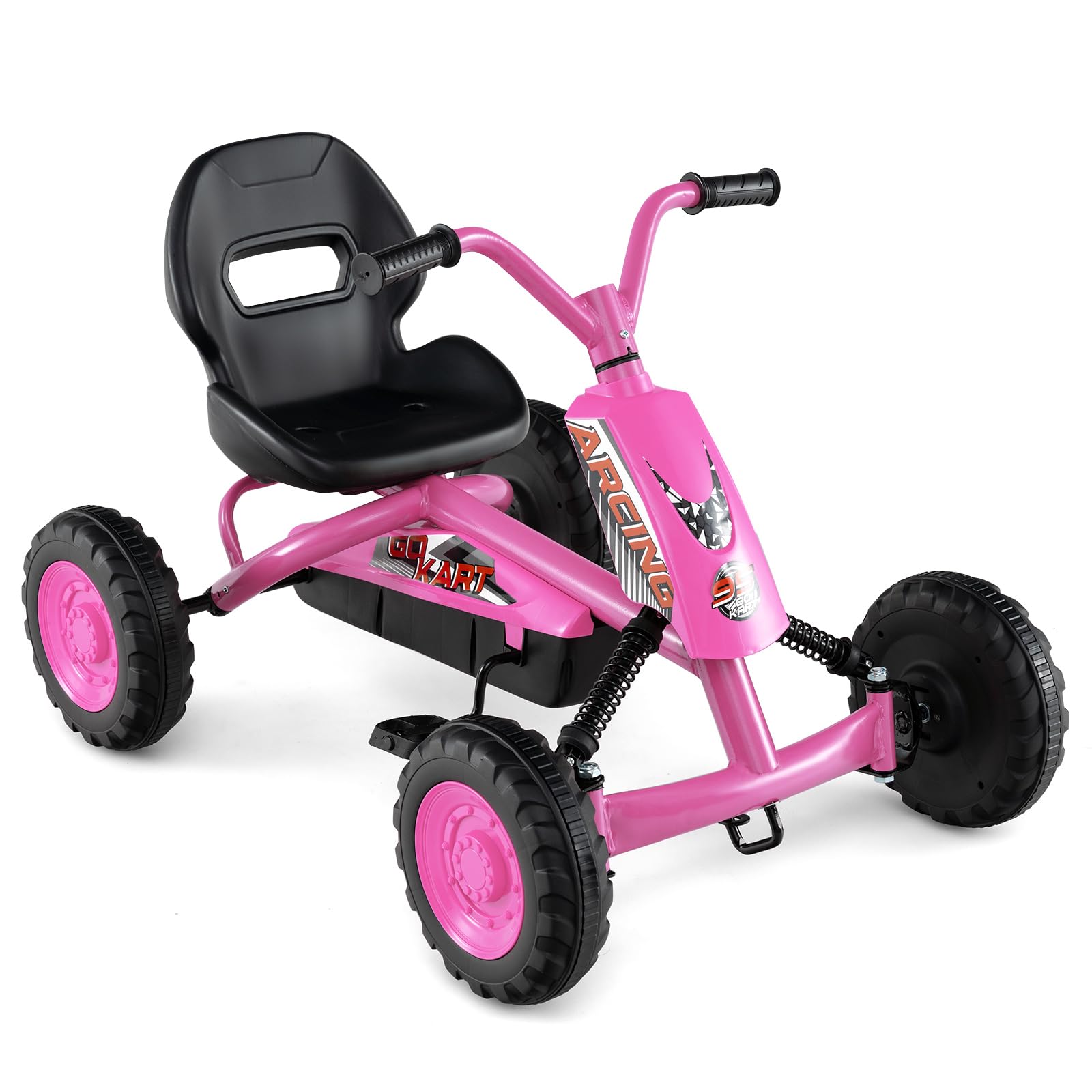 Costzon Go Kart for Kids, 4 Wheel Toddler Ride On Pedal Car (Pink) | Adjustable 